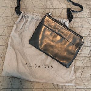 All saints black leather clutch